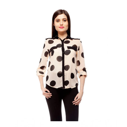 PKRKART Women's Polyester Polka Roll Up Sleeve Standard Length Shirt (Peach)