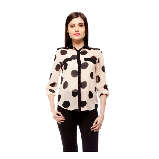 PKRKART Women's Polyester Polka Roll Up Sleeve Standard Length Shirt (Peach)