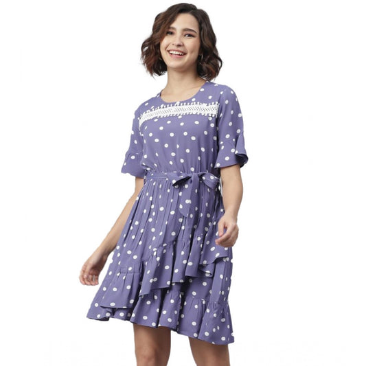 PKRKART Women's Polyester Polka Bell Sleeve Above Knee Dress (Lavender)