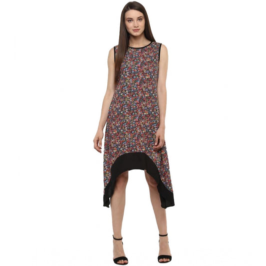 PKRKART Women's Polyester Printed Sleeveless Knee-Length Dress (Multicolor)