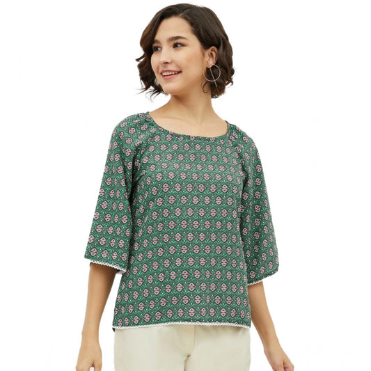 PKRKART Women's Polyester Printed 3-4th Sleeves Top (Green)