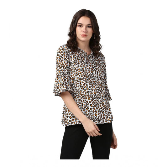 PKRKART Women's Polyester Animal Print Bell Sleeve Top (Orange - Black)