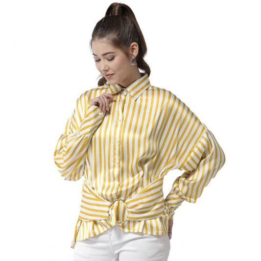 PKRKART Women's Polyester Striped Long Sleeves Top (Yellow)