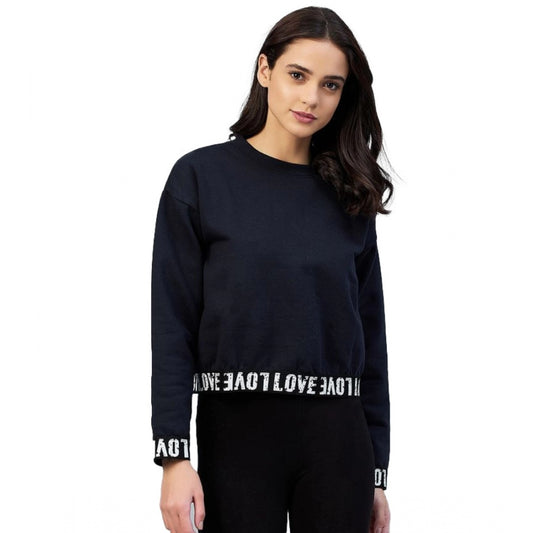 PKRKART Women's Fleece Solid Long Sleeves Sweatshirt (Navy)