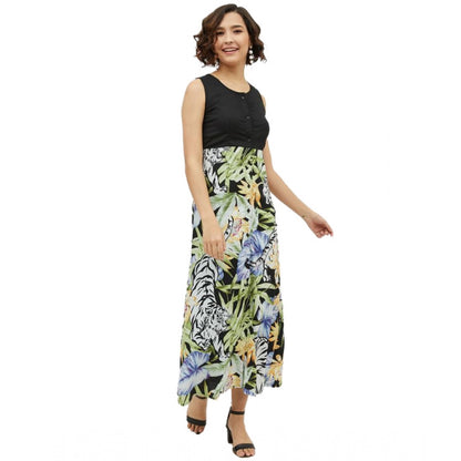 PKRKART Women's Rayon Floral Sleeveless Calf-length Dress (Multicolor)