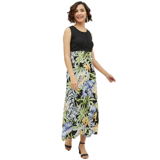 PKRKART Women's Rayon Floral Sleeveless Calf-length Dress (Multicolor)