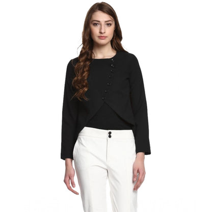 PKRKART Women's Polyester Diagonal Cut Long Sleeves Blazer (Black)