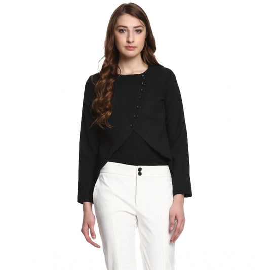 PKRKART Women's Polyester Diagonal Cut Long Sleeves Blazer (Black)