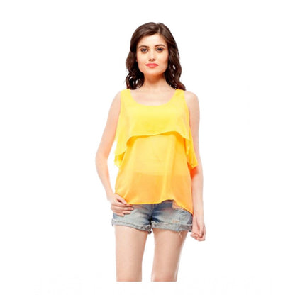 PKRKART Women's Polyester Solid Sleeveless Regular Top (Orange)