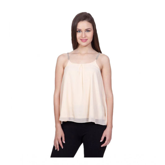 PKRKART Women's Polyester Solid Shoulder Straps Regular Top (Beige)