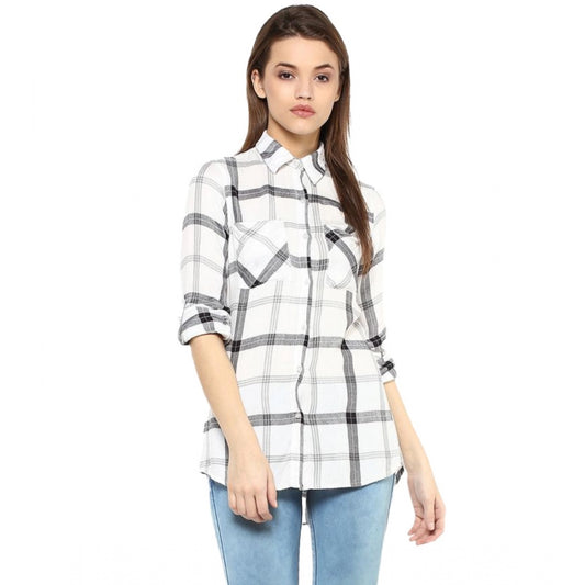 PKRKART Women's Rayon Checkered Long Sleeves Standard Length Shirt (Black - White)