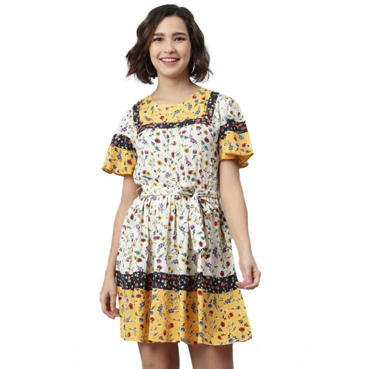 PKRKART Women's Polyester Floral Flutter Above Knee Dress (Multicolor)