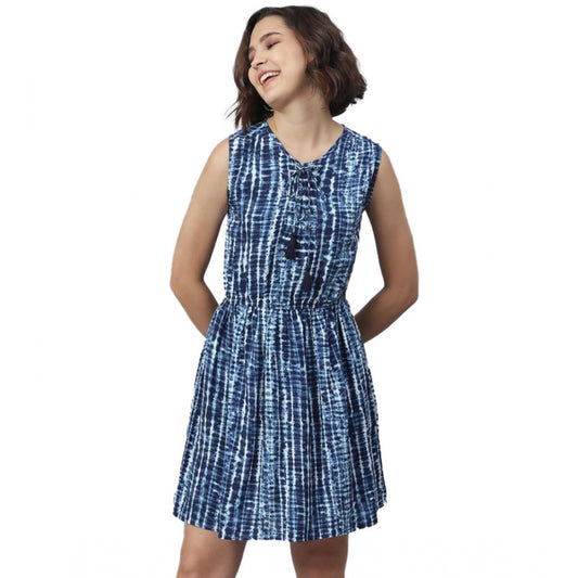 PKRKART Women's Rayon Tie &amp; Dye Sleeveless Above Knee Dress (Blue)