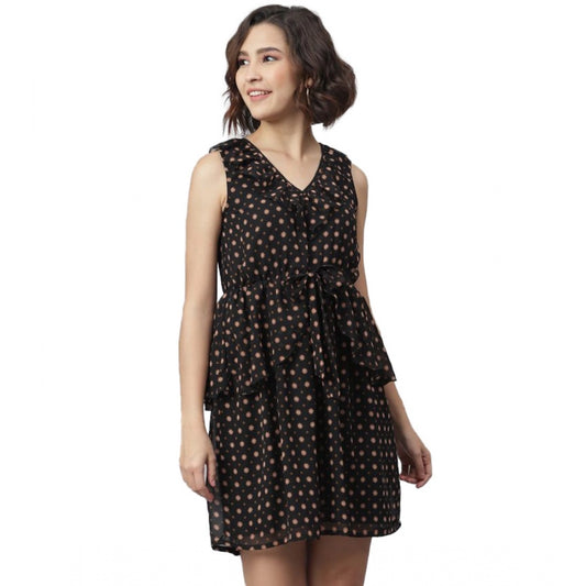 PKRKART Women's Polyester Peplum Sleeveless Above Knee Dress (Black)