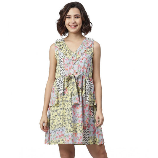 PKRKART Women's Polyester Peplum Sleeveless Above Knee Dress (Multicolor)