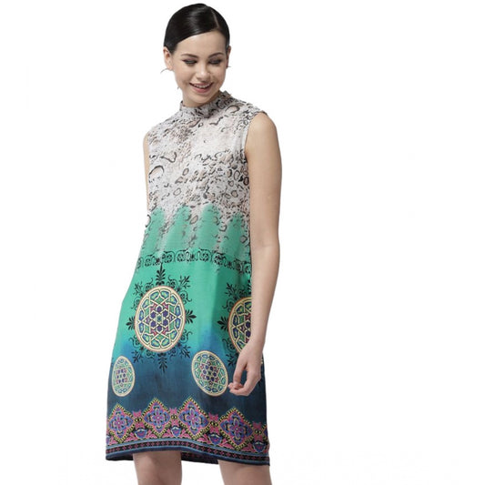 PKRKART Women's Polyester Printed Sleeveless Above Knee Dress (Multicolor)