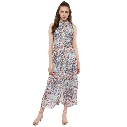 PKRKART Women's Polyester Chiffon Printed Sleeveless Dress (Multicolor)