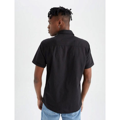 PKRKART Men's Cotton Blend Solid Half-Sleeve Regular Shirt (Black)
