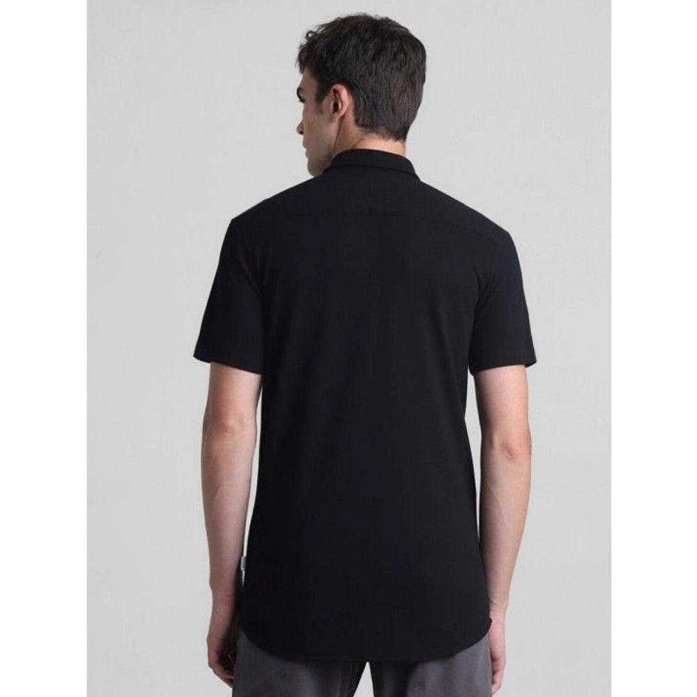 PKRKART Men's Cotton Blend Solid Half-Sleeve Regular Shirt (Black)