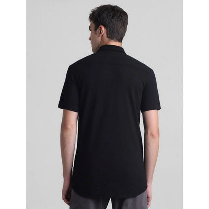 PKRKART Men's Cotton Blend Solid Half-Sleeve Regular Shirt (Black)