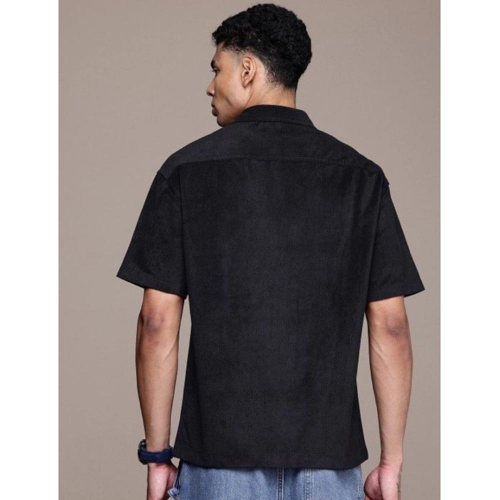 PKRKART Men's Cotton Blend Solid Half-Sleeve Regular Shirt (Black)