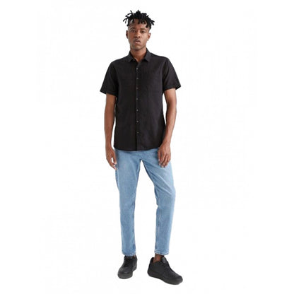 PKRKART Men's Cotton Blend Solid Half-Sleeve Regular Shirt (Black)