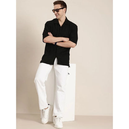 PKRKART Men's Cotton Blend Solid Half-Sleeve Regular Shirt (Black)