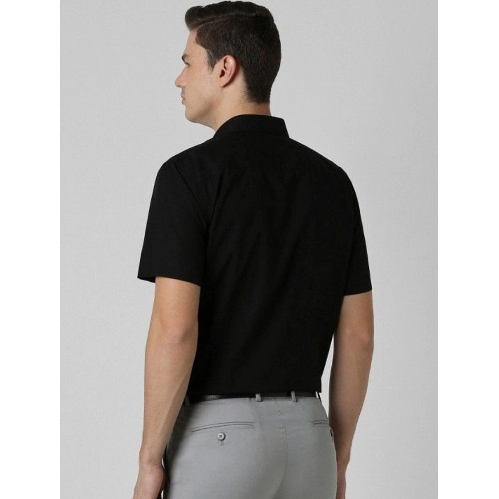PKRKART Men's Cotton Blend Solid Half-Sleeve Regular Shirt (Black)