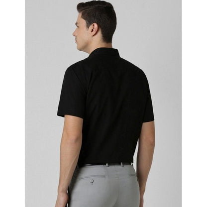 PKRKART Men's Cotton Blend Solid Half-Sleeve Regular Shirt (Black)
