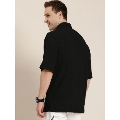 PKRKART Men's Cotton Blend Solid Half-Sleeve Regular Shirt (Black)