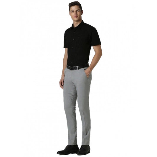 PKRKART Men's Cotton Blend Solid Half-Sleeve Regular Shirt (Black)