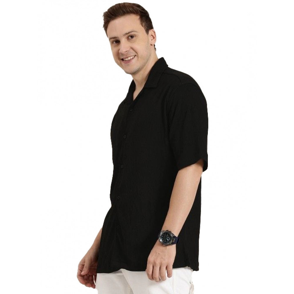 PKRKART Men's Cotton Blend Solid Half-Sleeve Regular Shirt (Black)