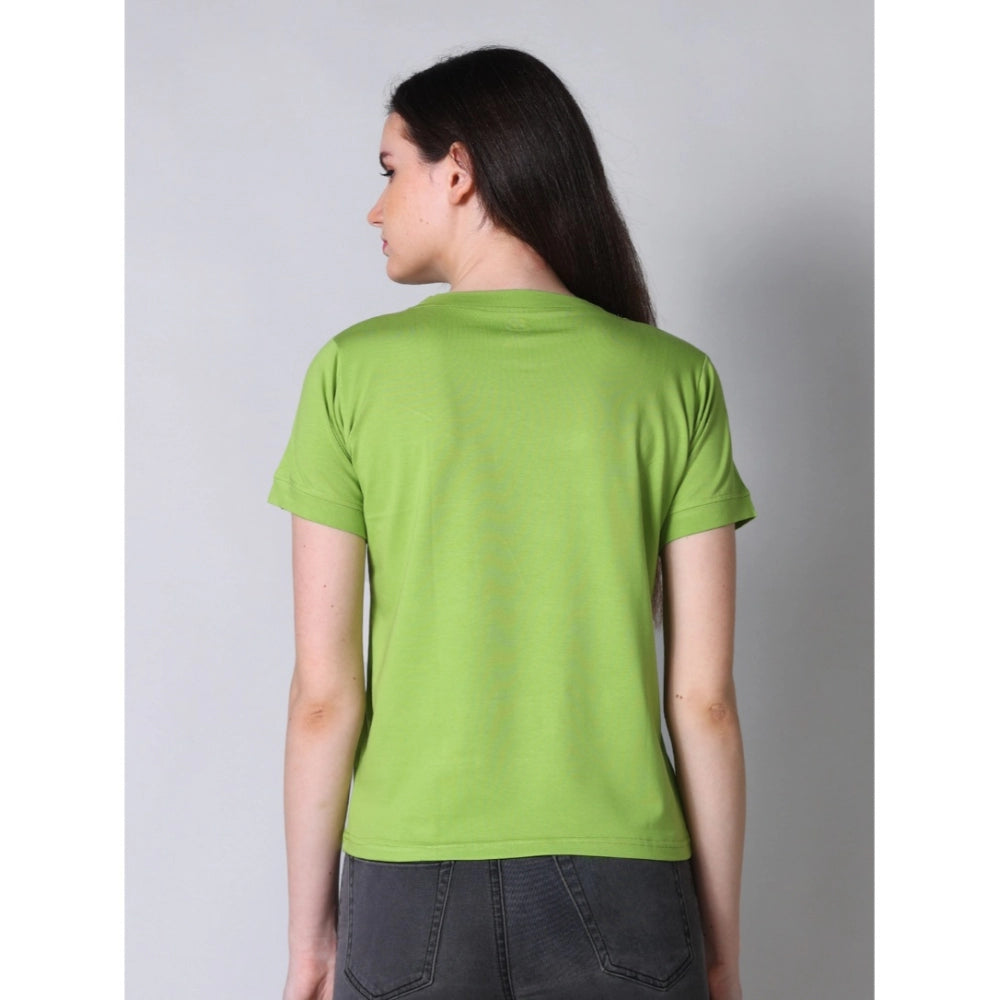 PKRKART Women's Cotton Blended Solid Round Neck Half Sleeve T-Shirt (Green)