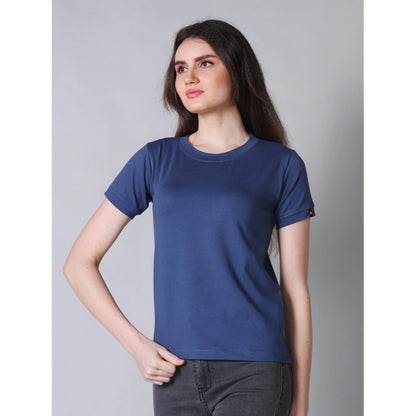 PKRKART Women's Cotton Blended Solid Round Neck Half Sleeve T-Shirt (Blue)