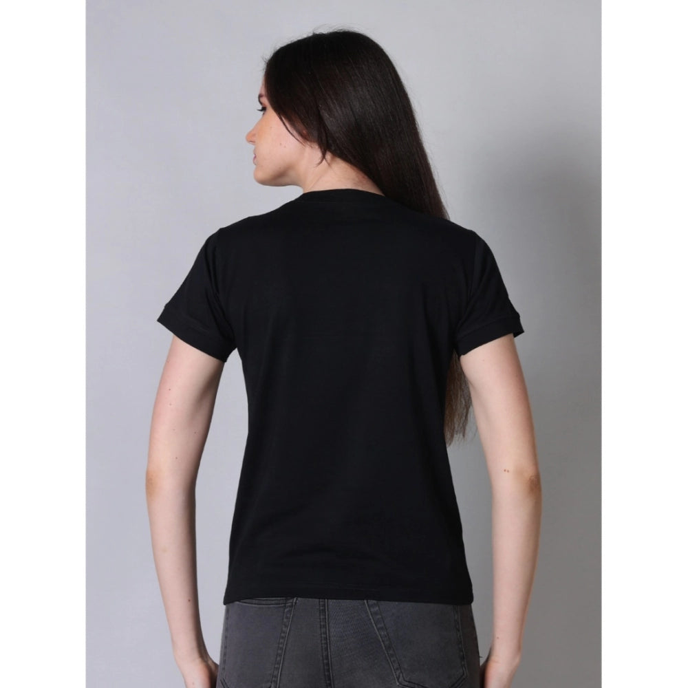 PKRKART Women's Cotton Blended Solid Round Neck Half Sleeve T-Shirt (Black)