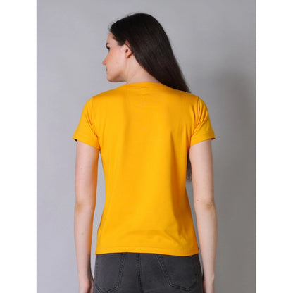 PKRKART Women's Cotton Blended Solid Round Neck Half Sleeve T-Shirt (Mustard)