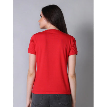 PKRKART Women's Cotton Blended Solid Round Neck Half Sleeve T-Shirt (Red)