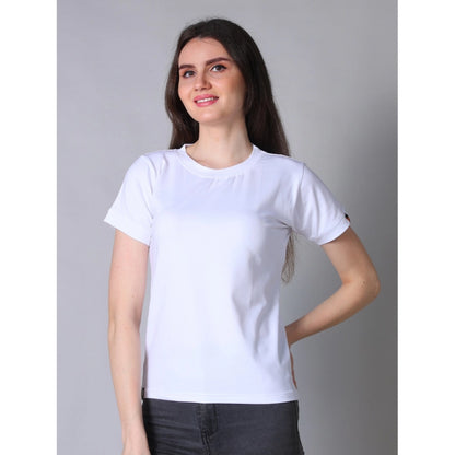 PKRKART Women's Cotton Blended Solid Round Neck Half Sleeve T-Shirt (White)