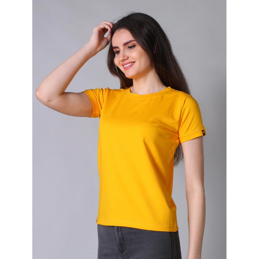 PKRKART Women's Cotton Blended Solid Round Neck Half Sleeve T-Shirt (Mustard)