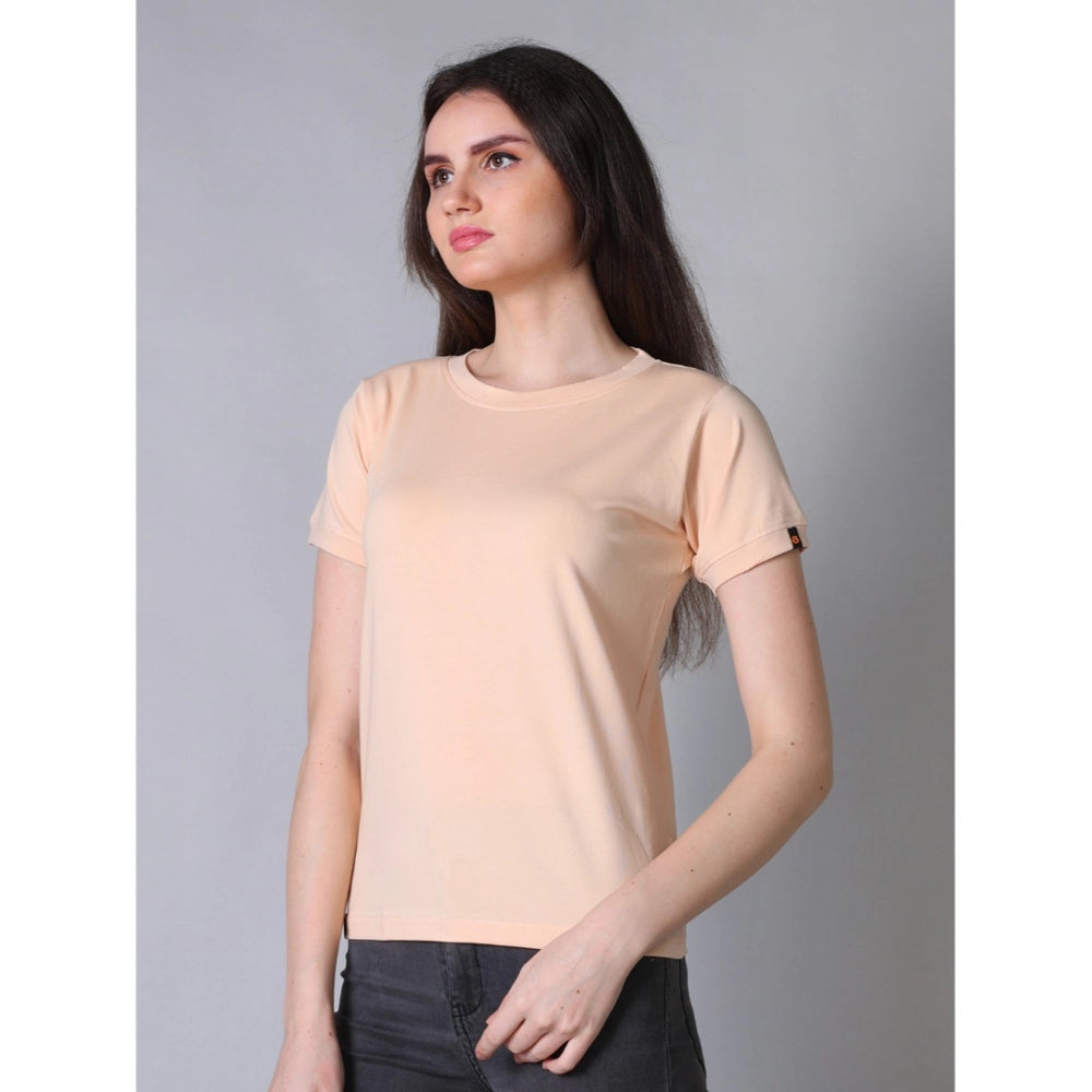 PKRKART Women's Cotton Blended Solid Round Neck Half Sleeve T-Shirt (Peach)