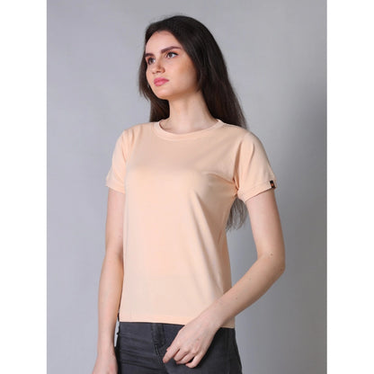 PKRKART Women's Cotton Blended Solid Round Neck Half Sleeve T-Shirt (Peach)