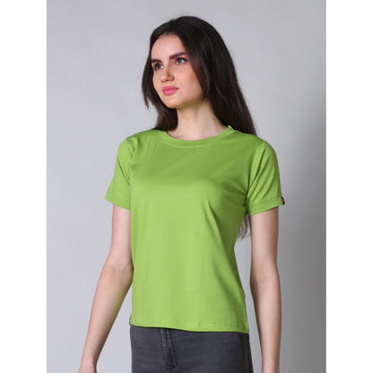 PKRKART Women's Cotton Blended Solid Round Neck Half Sleeve T-Shirt (Green)