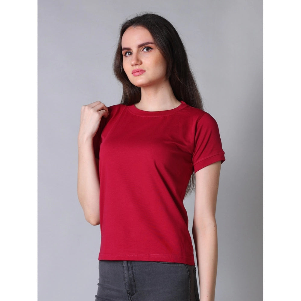 PKRKART Women's Cotton Blended Solid Round Neck Half Sleeve T-Shirt (Maroon)