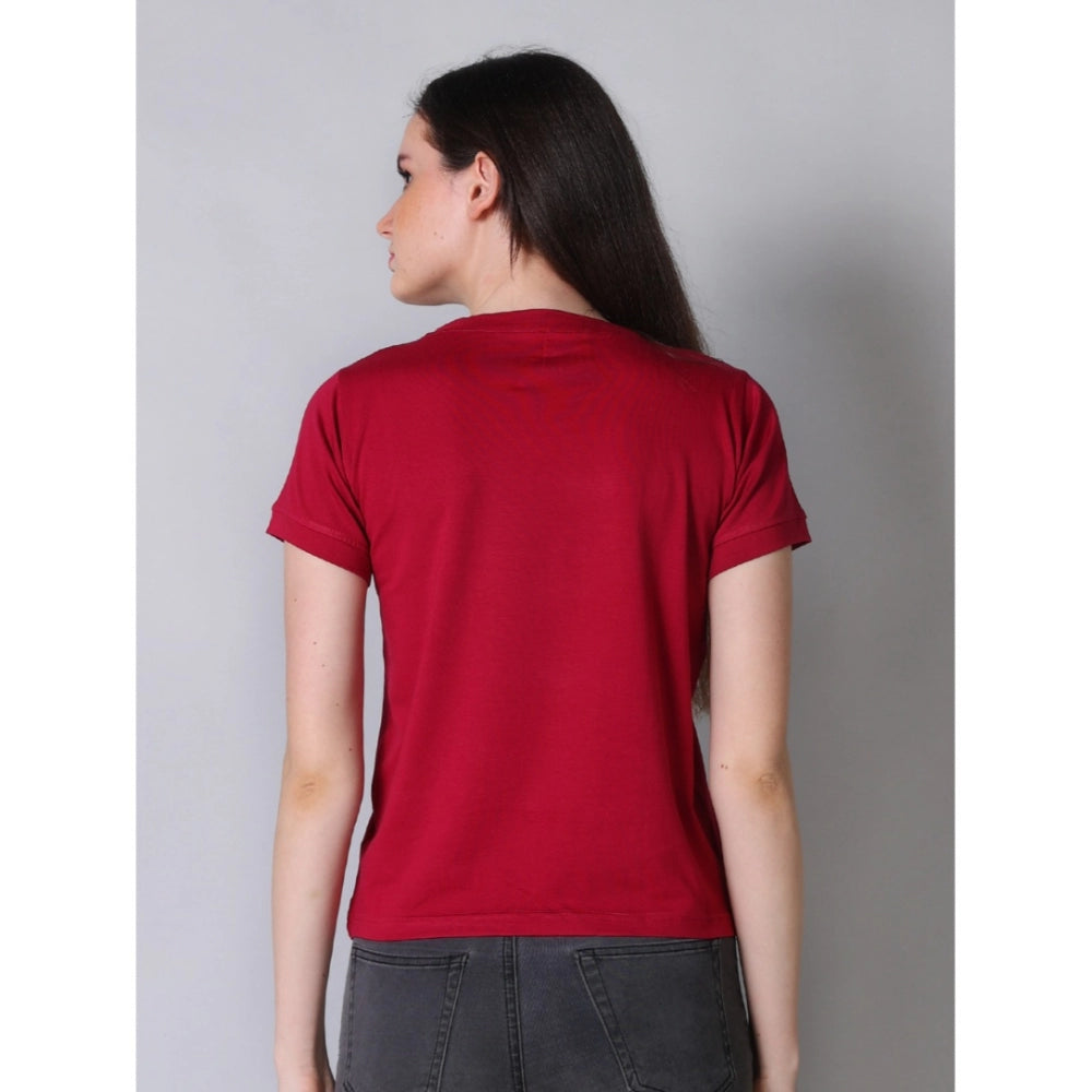 PKRKART Women's Cotton Blended Solid Round Neck Half Sleeve T-Shirt (Maroon)