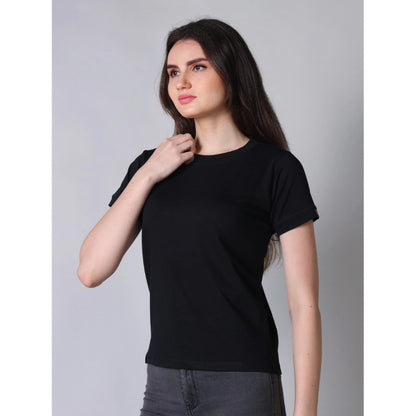 PKRKART Women's Cotton Blended Solid Round Neck Half Sleeve T-Shirt (Black)