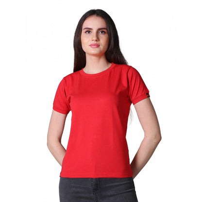 PKRKART Women's Cotton Blended Solid Round Neck Half Sleeve T-Shirt (Red)