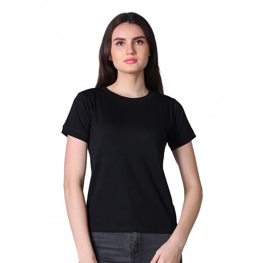 PKRKART Women's Cotton Blended Solid Round Neck Half Sleeve T-Shirt (Black)