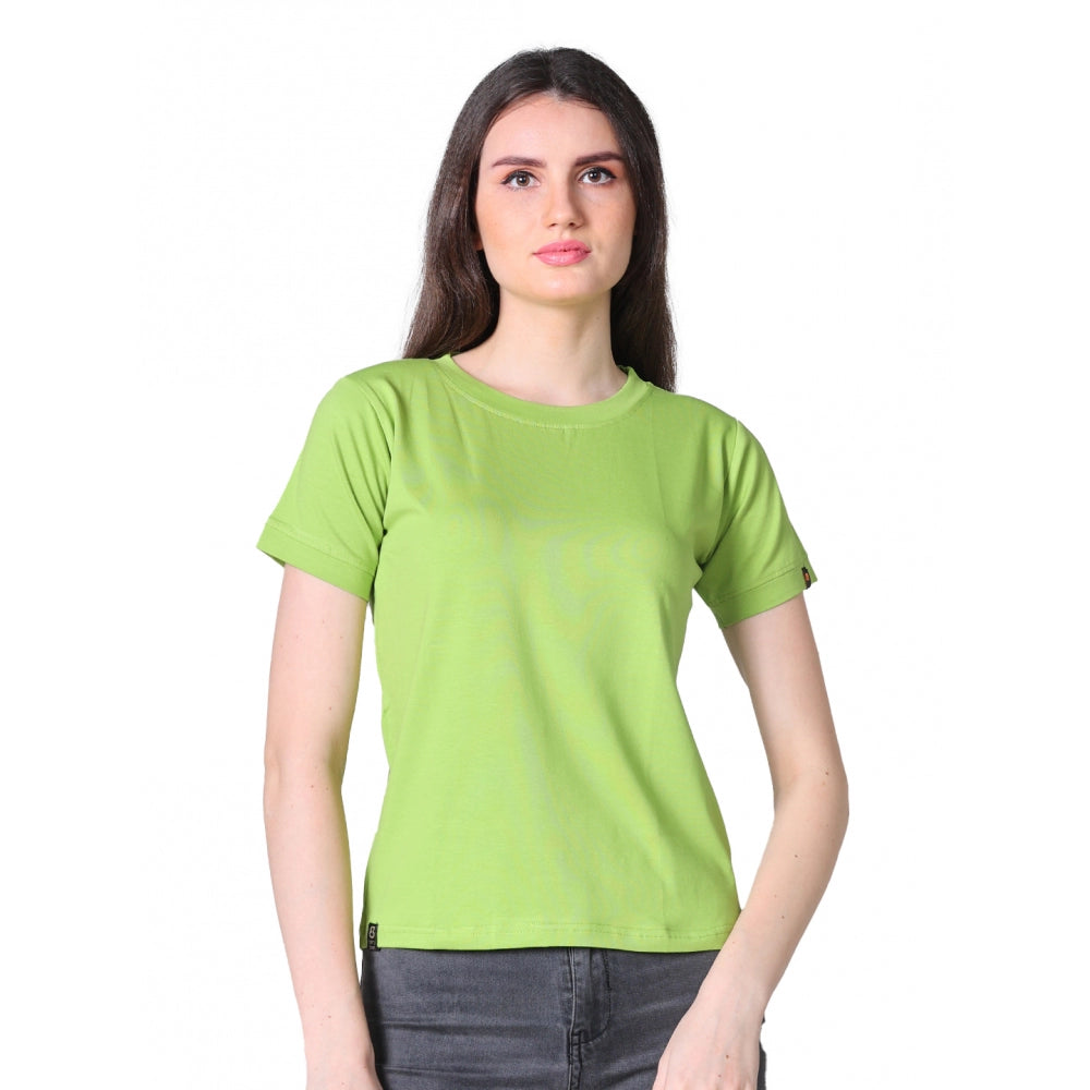PKRKART Women's Cotton Blended Solid Round Neck Half Sleeve T-Shirt (Green)