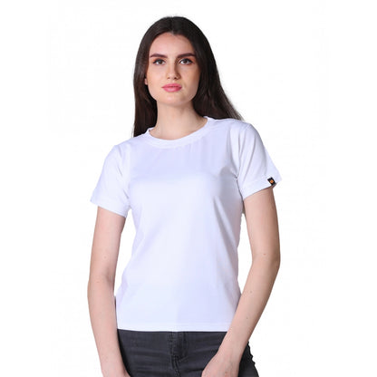 PKRKART Women's Cotton Blended Solid Round Neck Half Sleeve T-Shirt (White)