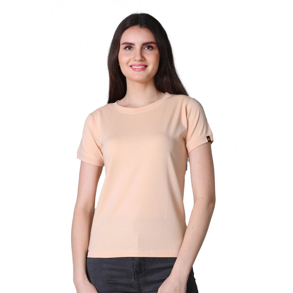 PKRKART Women's Cotton Blended Solid Round Neck Half Sleeve T-Shirt (Peach)